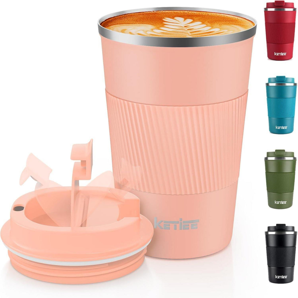 Thermobecher Kaffee-to-go, doppelwandig, auslaufsicher, orange-rosa