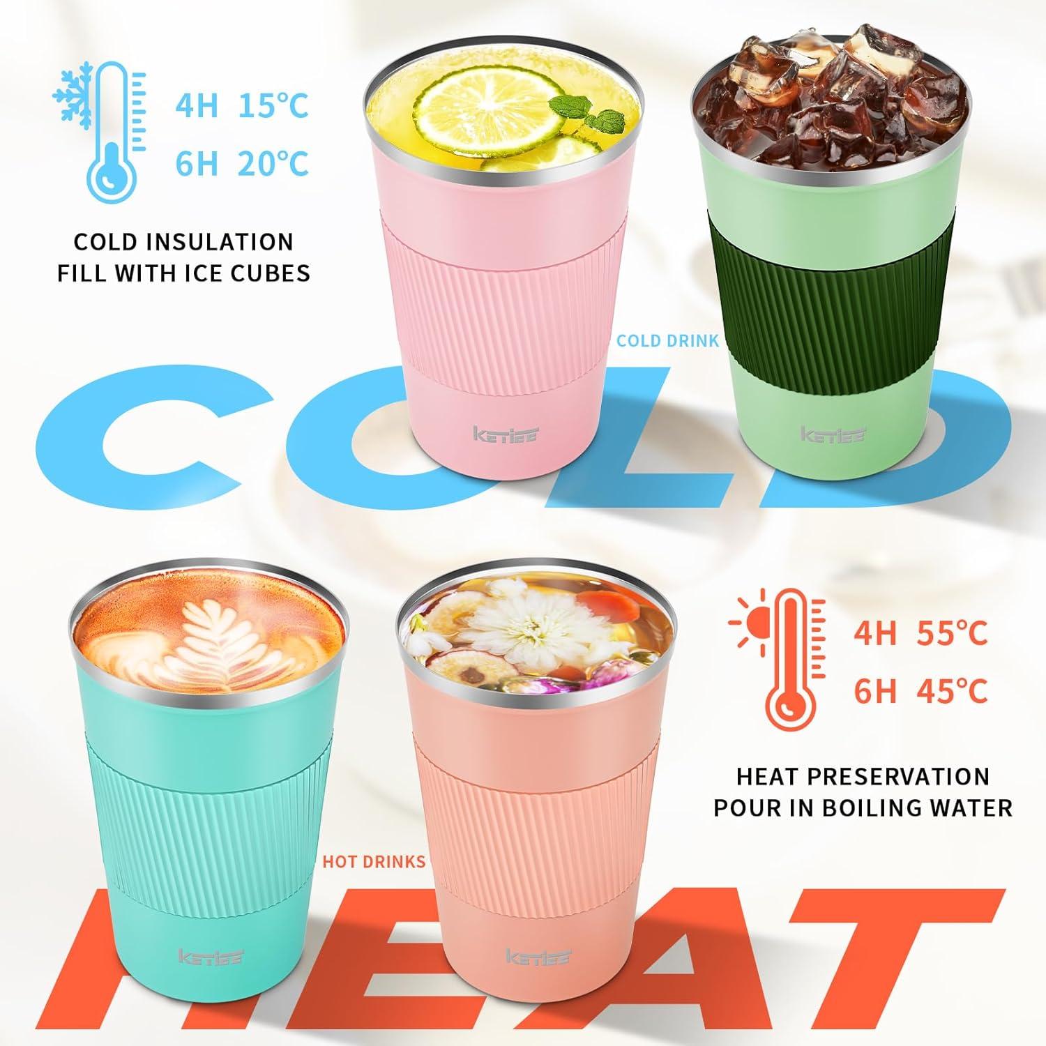 Thermobecher Kaffee-to-go 380ml, Doppelwandig, Orange-Rosa