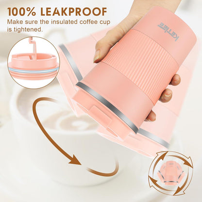 KETIEE Kaffeebecher to go 380ml Thermobecher Orange-Rosa