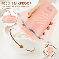 KETIEE Kaffeebecher to go 380ml Thermobecher Orange-Rosa
