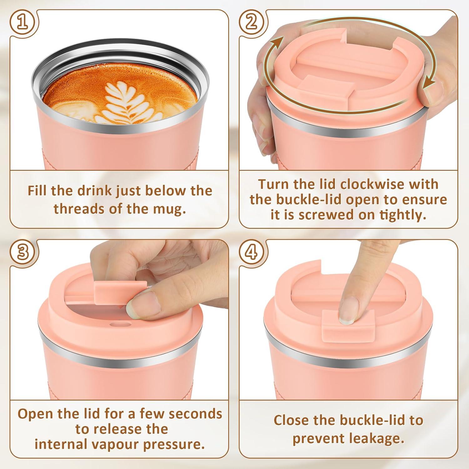 KETIEE Thermobecher to go 380ml, Kaffee-to-go Becher Doppelwandig Orange-Rosa