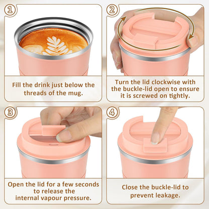 KETIEE Thermobecher to go 380ml, Kaffee-to-go Becher Doppelwandig Orange-Rosa