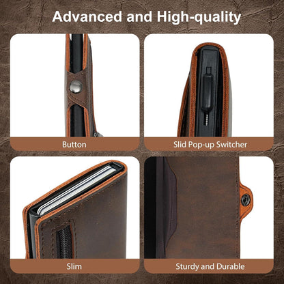 Slim Wallet RFID Schutz Münzfach Minimalistisch Braun