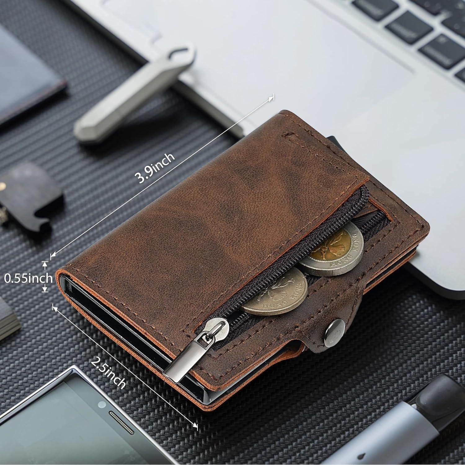 Herren Geldbörse RFID Schutz Slim Wallet Münzfach Braun