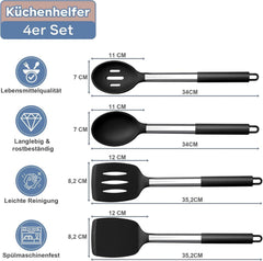 Homikit Silikon Küchenhelfer 4er Set mit Edelstahlgriff