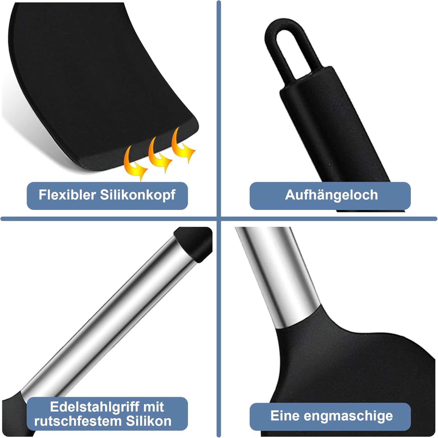 Homikit Silikon Küchenhelfer Set, 4-teilig, Schwarz
