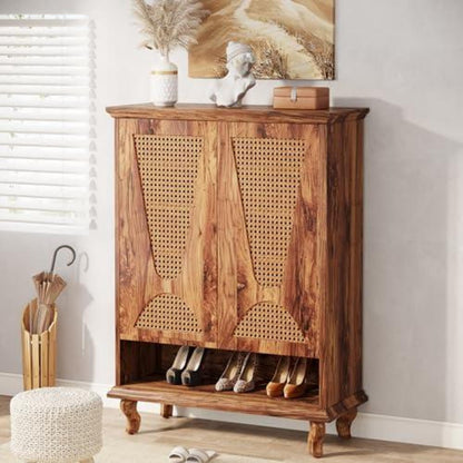Rattan Schuhschrank mit 2 Türen – 75x37x110cm – 7-stöckig
