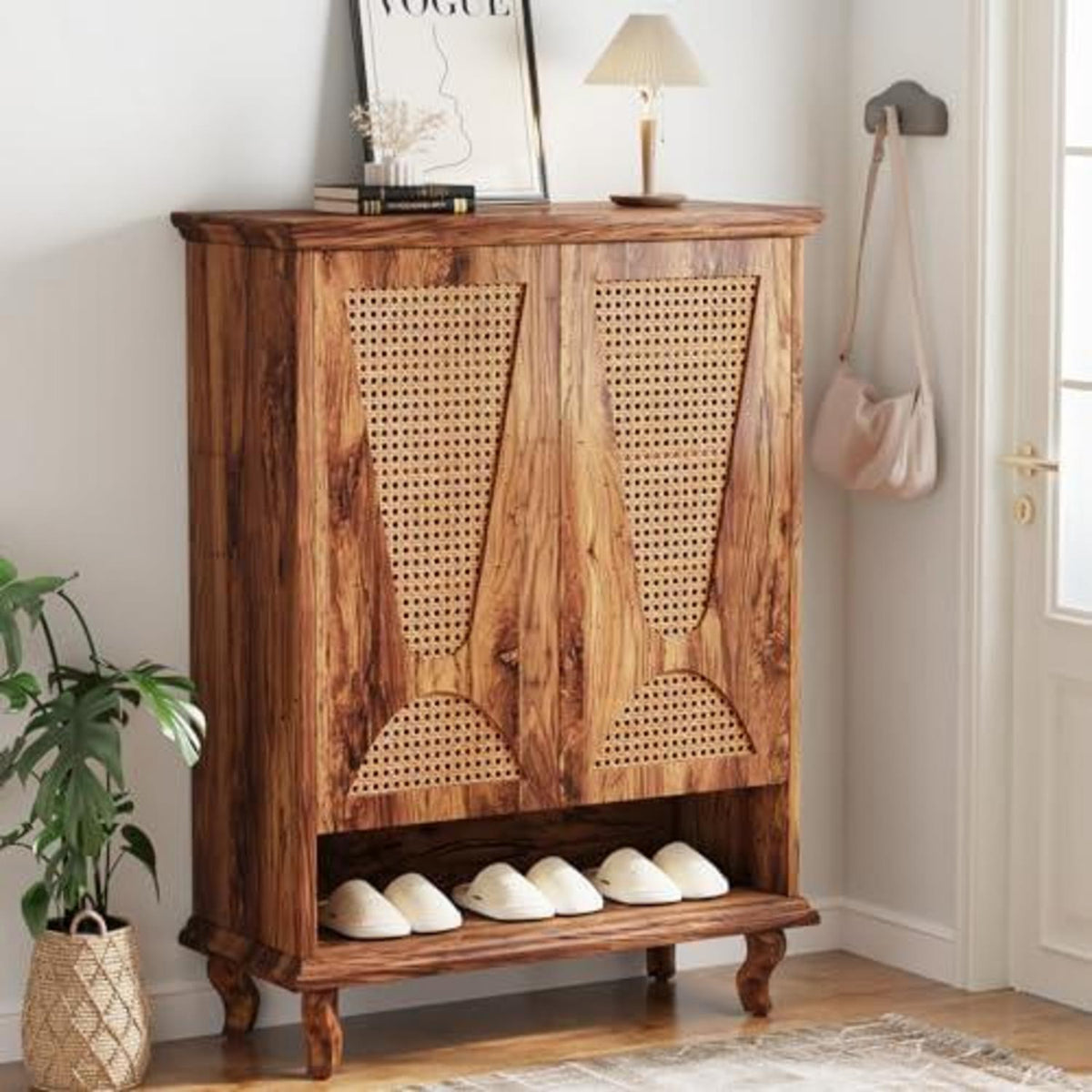 Rattan Schuhschrank mit 2 Türen – 75x37x110cm – 7-stöckig