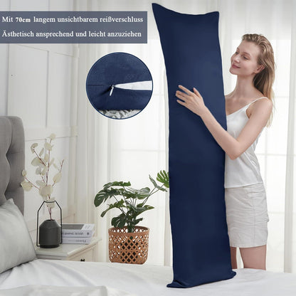 Kissenbezug Seitenschläfer 40x145 2er Set Öko-Zertifikat Dunkelblau