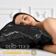 Satin Kissenbezüge Set Schwarz Marmor 40x80cm