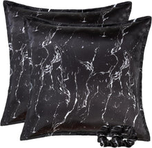 Satin Kissenbezug 80x80 Schwarz Marmor Set 2 Haargummis