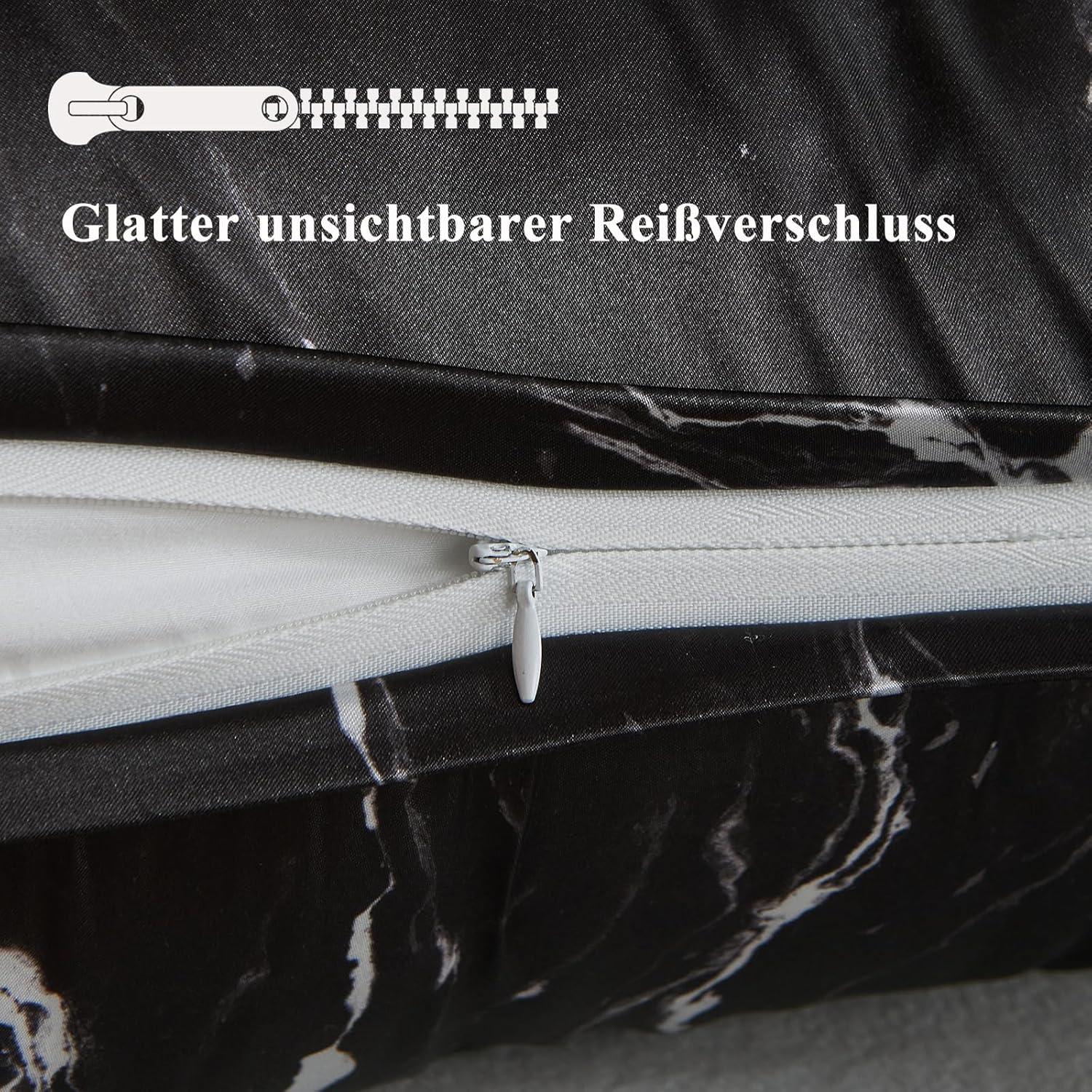 Satin Kissenbezüge 80x80 Schwarz Marmor 2er Set Haargummis
