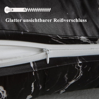 Satin Kissenbezüge 80x80 Schwarz Marmor 2er Set Haargummis
