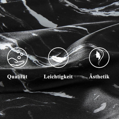 Satin Kissenbezug 80x80 Schwarz Marmor Haargummis inkl. - Pflegeleicht