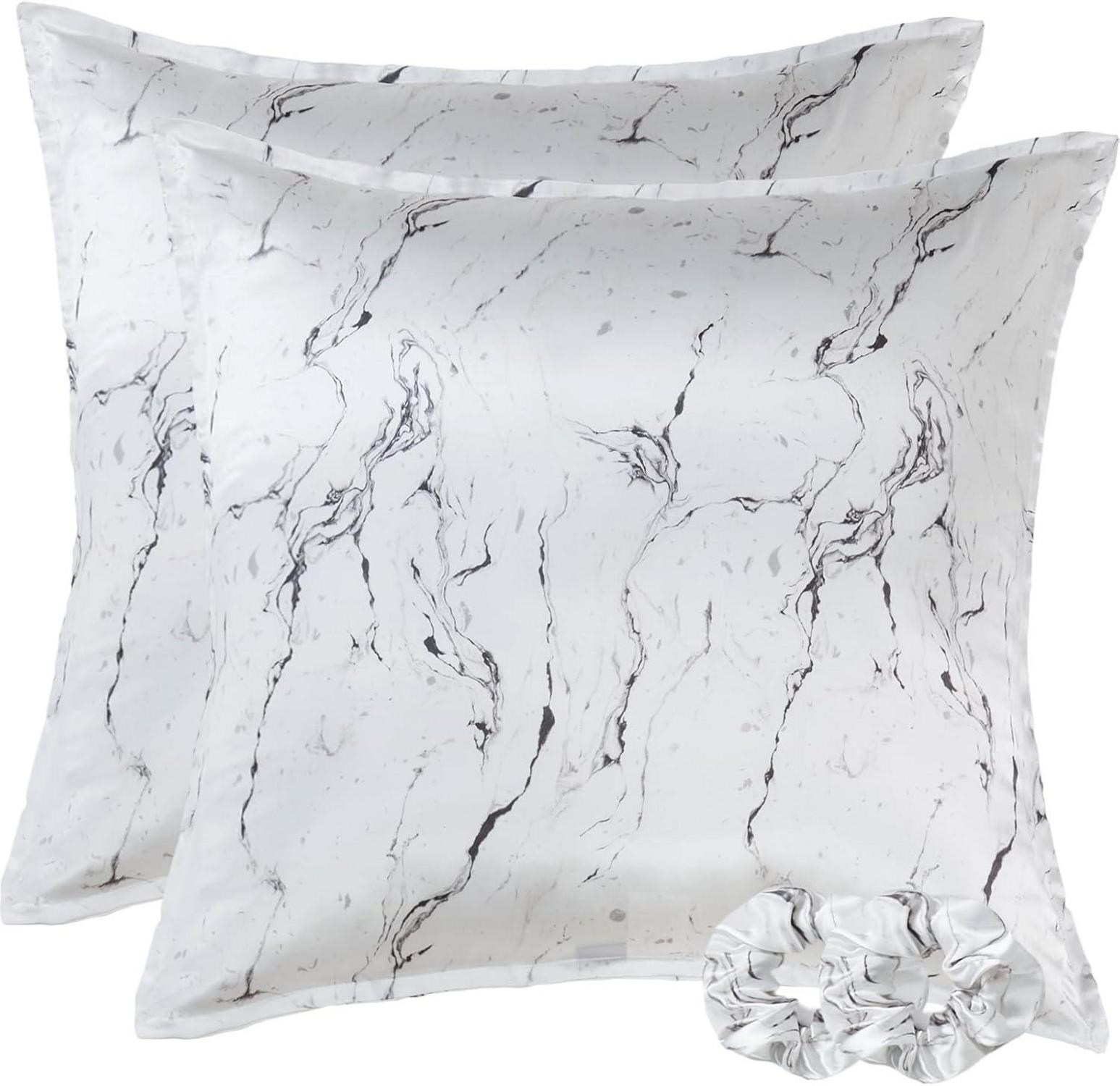 Satin Kissenbezug Weiß Marmor 80x80 Haarschutz Hautpflege