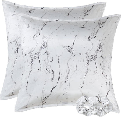 Satin Kissenbezug Weiß Marmor 80x80 Haarschutz Hautpflege