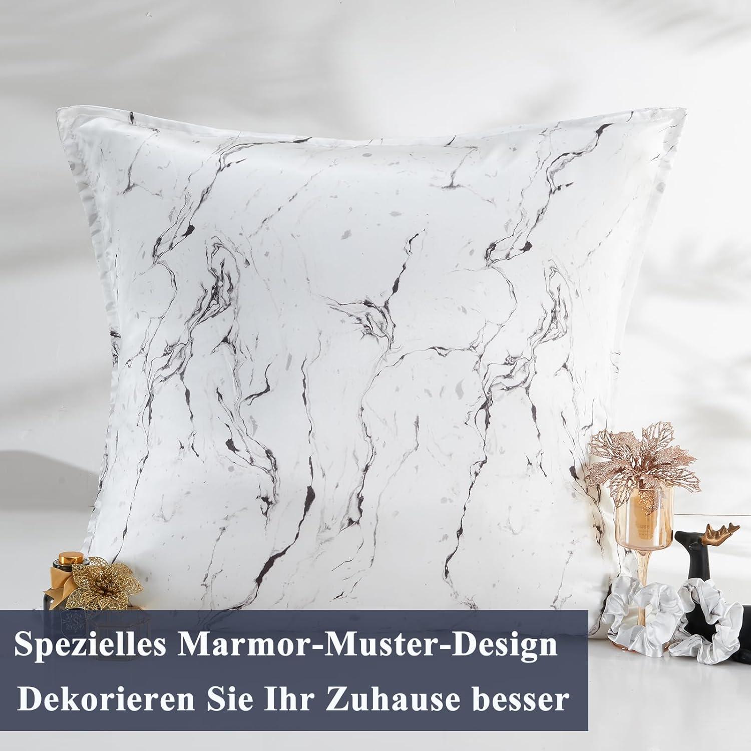 Satin Kissenbezug Weiß Marmor 80x80 Haarschutz Hautpflege