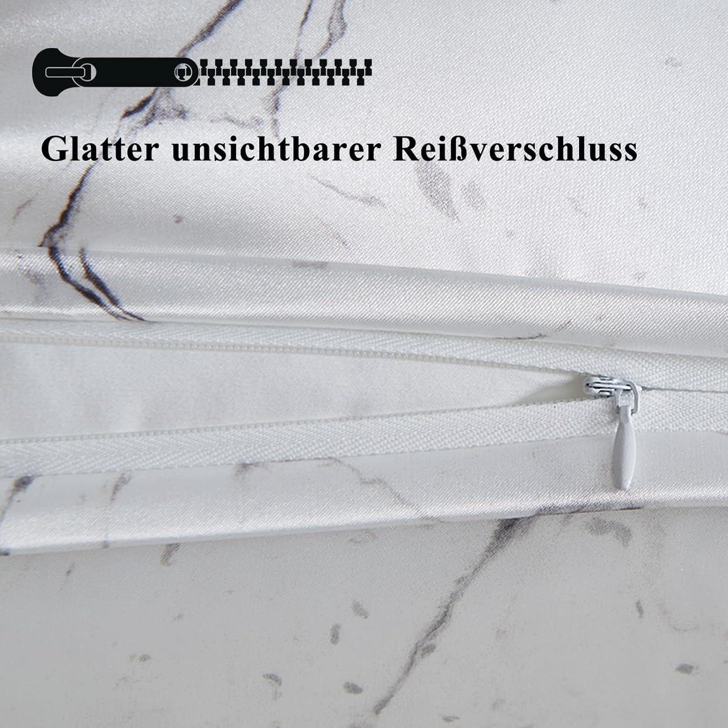 Vielit Satin Kissenbezug 80x80 Weiß Marmor Set 2 Haargummis