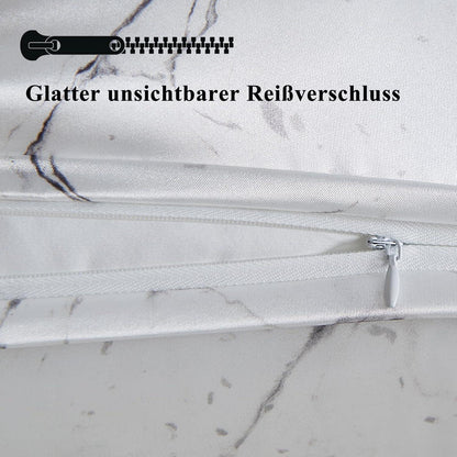 Vielit Satin Kissenbezug 80x80 Weiß Marmor Set 2 Haargummis