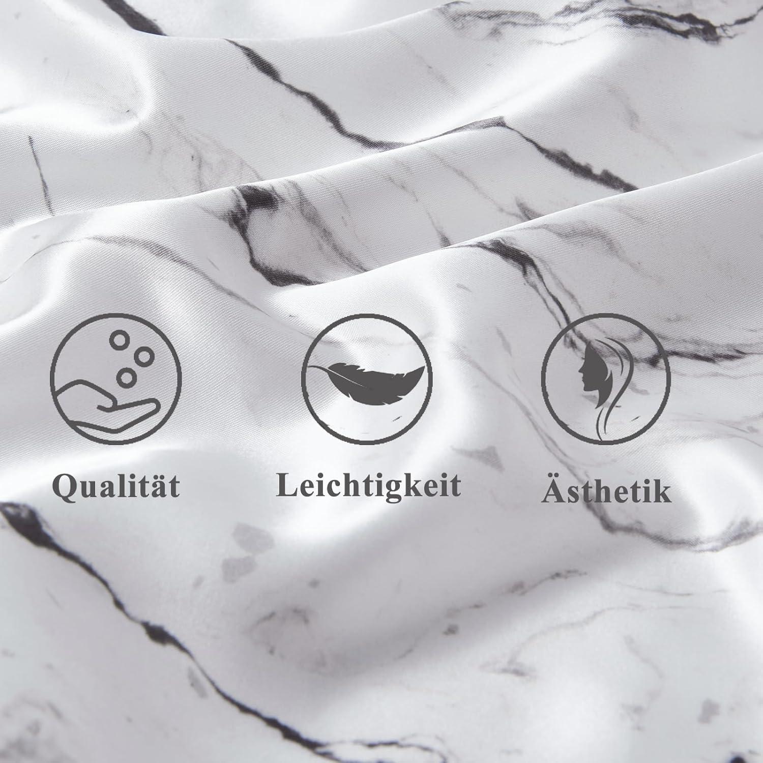 Satin Kissenbezug 80x80 Weiß Marmor mit Haargummis