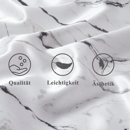 Satin Kissenbezug 80x80 Weiß Marmor mit Haargummis