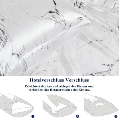 Vielit 2er Set Satin Kissenbezug 40x80 Weiß Marmor