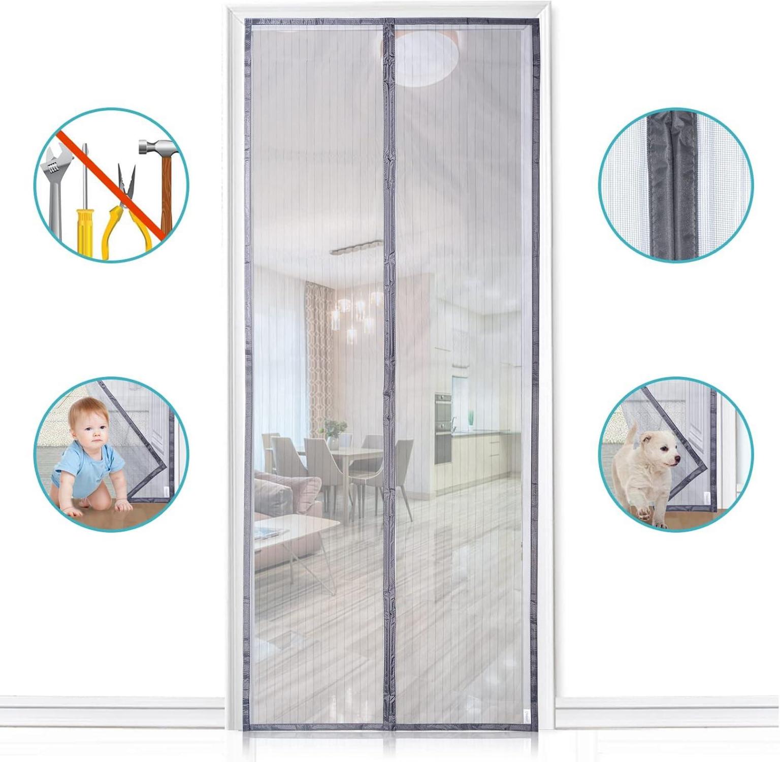 Fliegengitter Tür Magnet Insektenschutz 100x240cm Grau Einfache