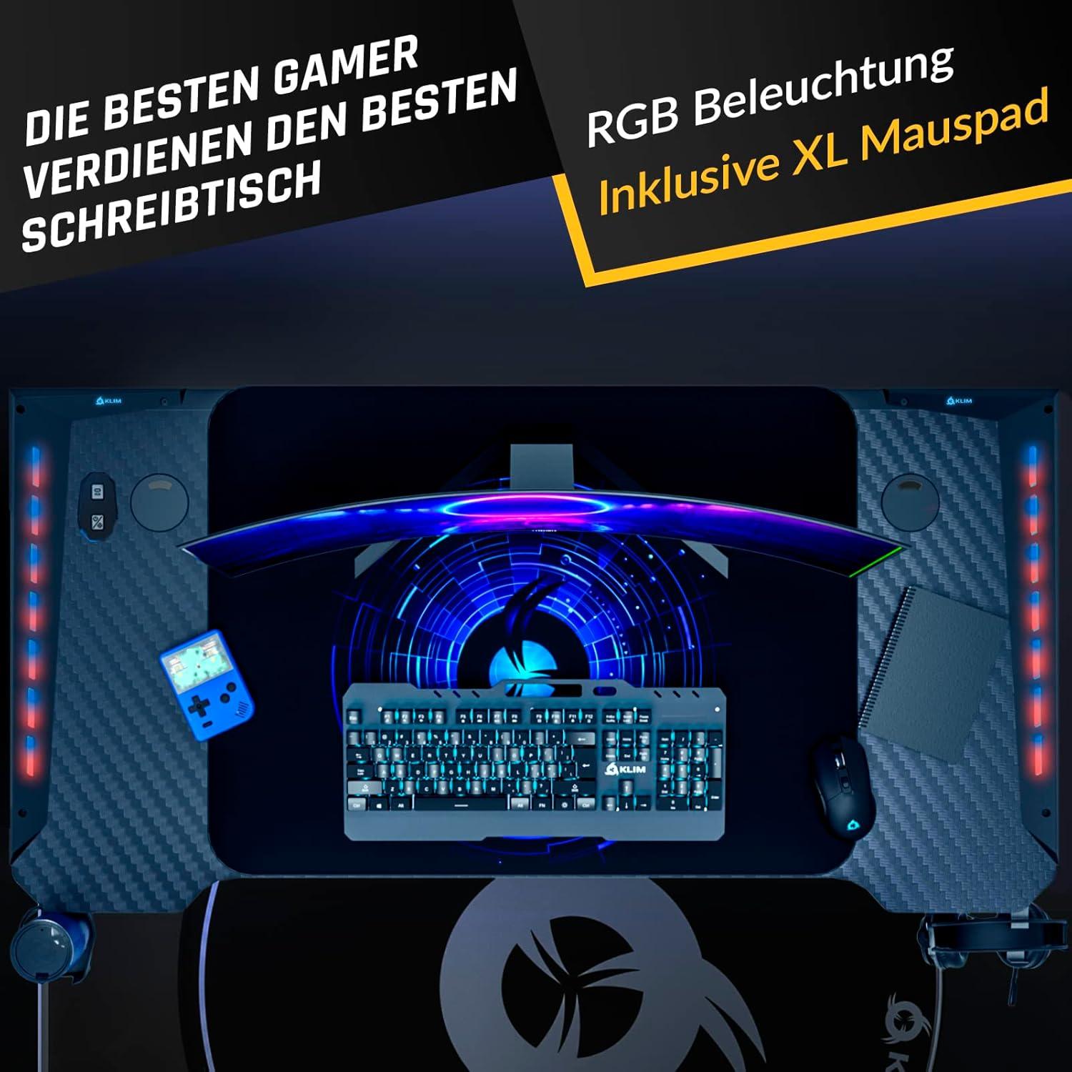 Gaming Tisch Kabelmanagement Mousepad 120x60 Stabil Holz Metall