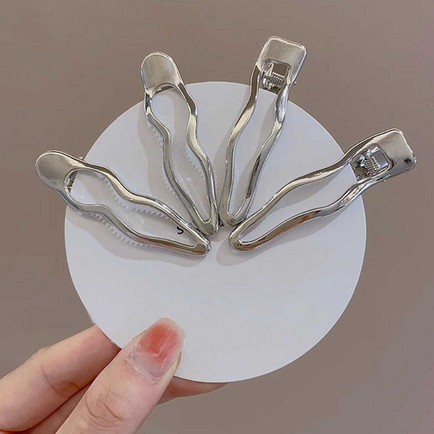 Silber Metall Haarspangen Damen Alligator Haarspange Pony Haarclips 4 Stück