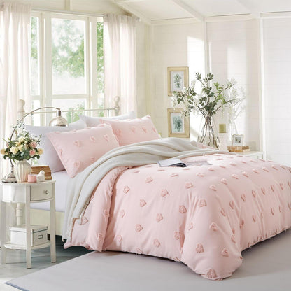Boho Bettwäsche Set Rosa Getuftet 200x220cm Herz Design