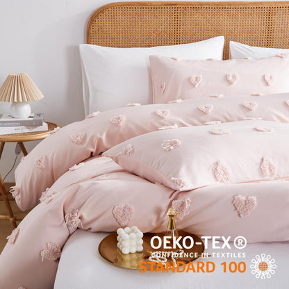 Boho Bettwäsche Set Rosa 220x240 mit Stickerei & Getuftung