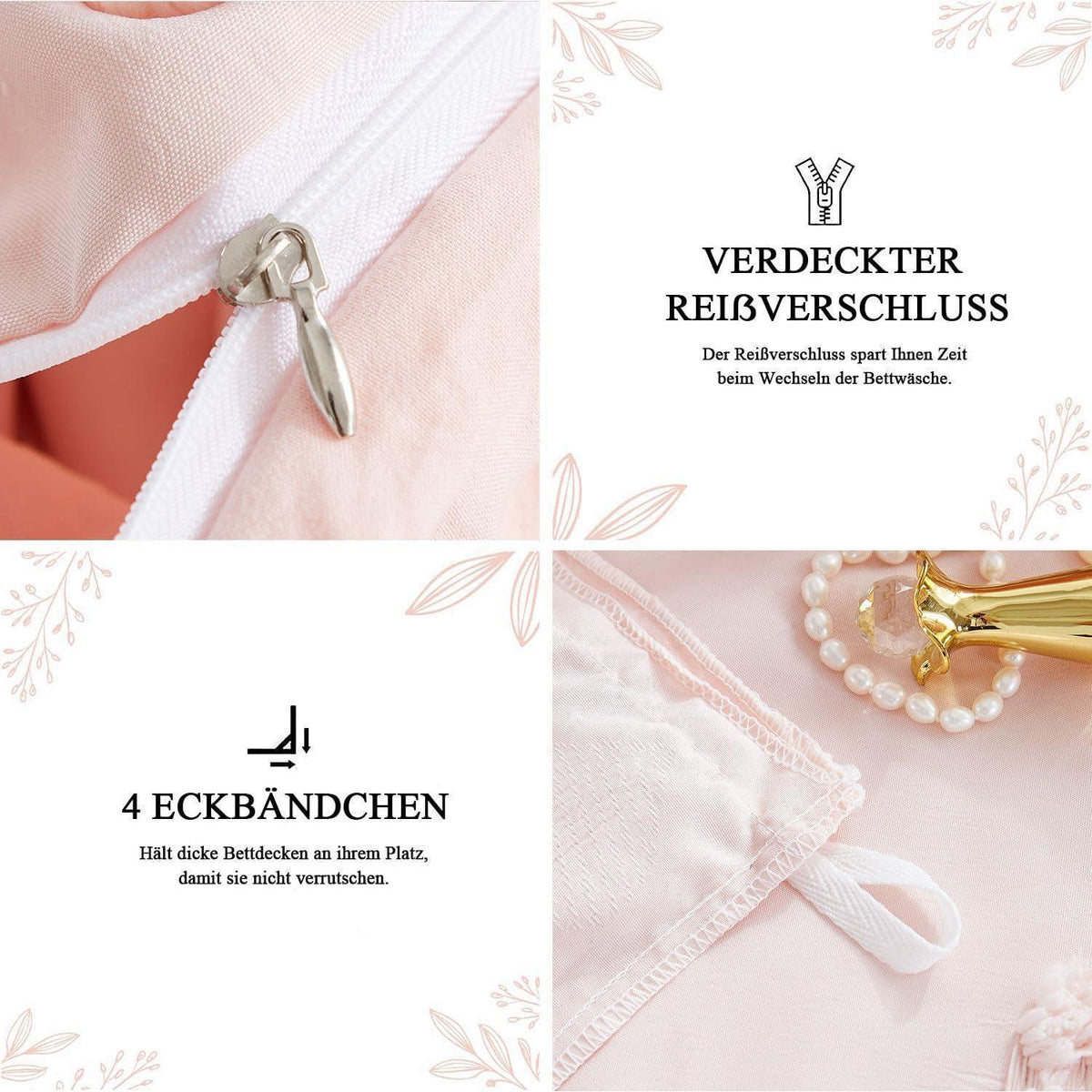 Boho Bettwäsche Set Rosa 220x240 mit Stickerei & Getuftung