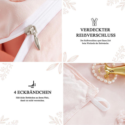 Boho Bettwäsche Set Rosa 220x240 mit Stickerei & Getuftung