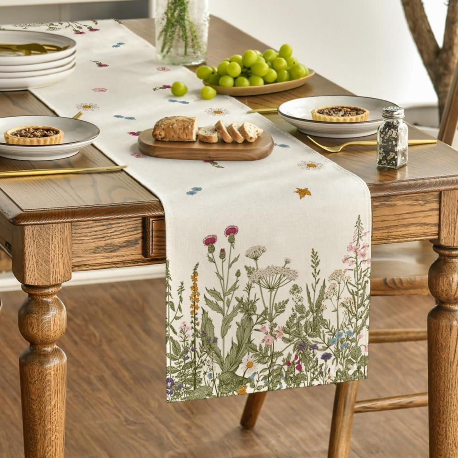 Artoid Herbst Tischläufer Antike Kräuter Wilde Blumen 40x180 cm