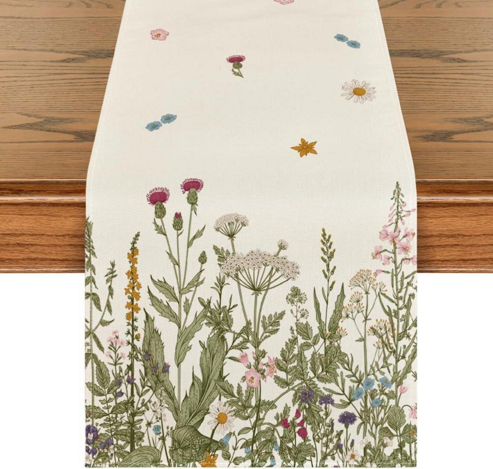 Antike Kräuter Wilde Blumen Herbst Tischläufer 40x240 cm Beige