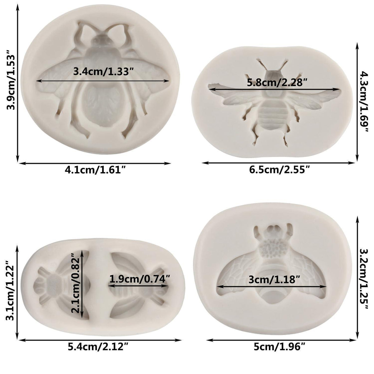 4x Bienen Fondantformen Silikon für Kuchen & Süßigkeiten