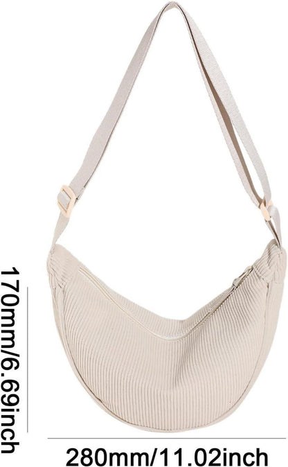 Kleine Halbmondtasche Cord Crossbody Bag Damen Umhängetasche A-beige