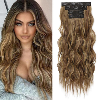 Lange Strandwellen Haarverlängerung Clip-In – Hellbraun mit Blond