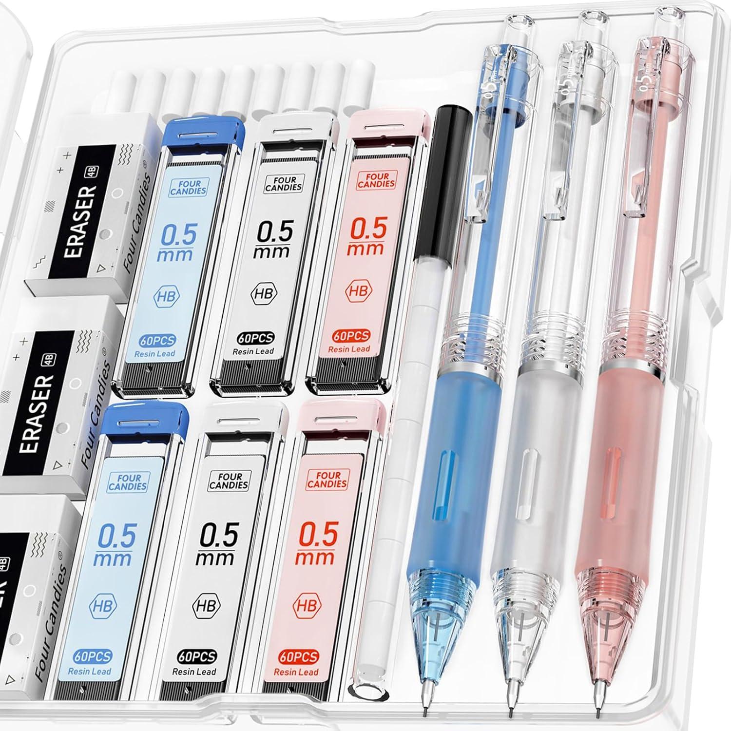Mechanisches Bleistiftset, 3 Stück 0,5 mm Minen, 360