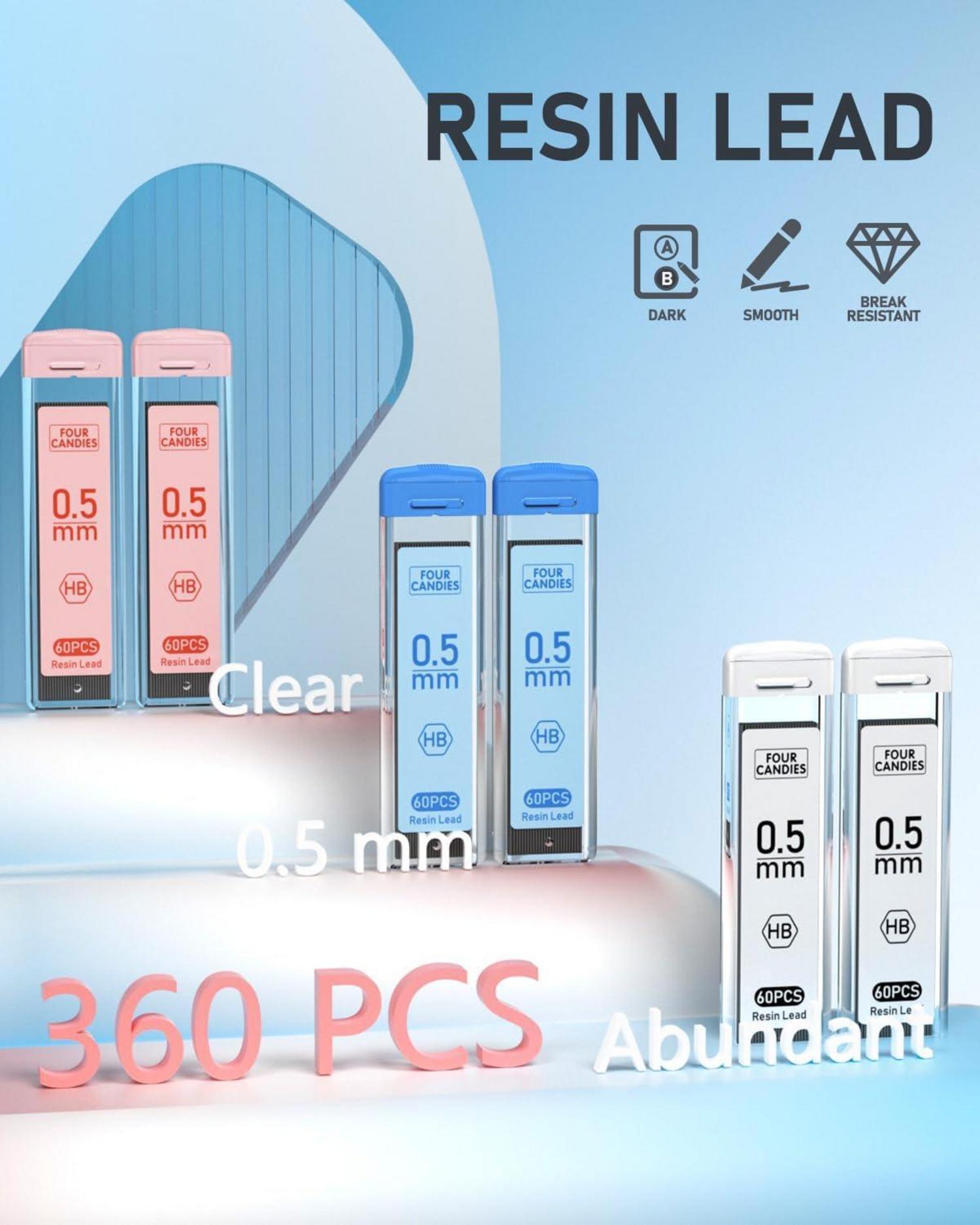 Mechanisches Bleistiftset 0,5 mm - 3 Stück, 360 Minen, 9 Radiergummis