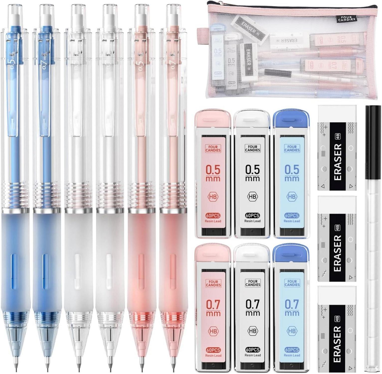 Druckbleistift Set mit Mäppchen, 6 Stück Minenbleistift 0,5 & 0,7