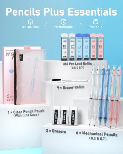 Mechanisches Bleistift Set 6 Stück 0,5 & 0,7mm, 360 Minen HB