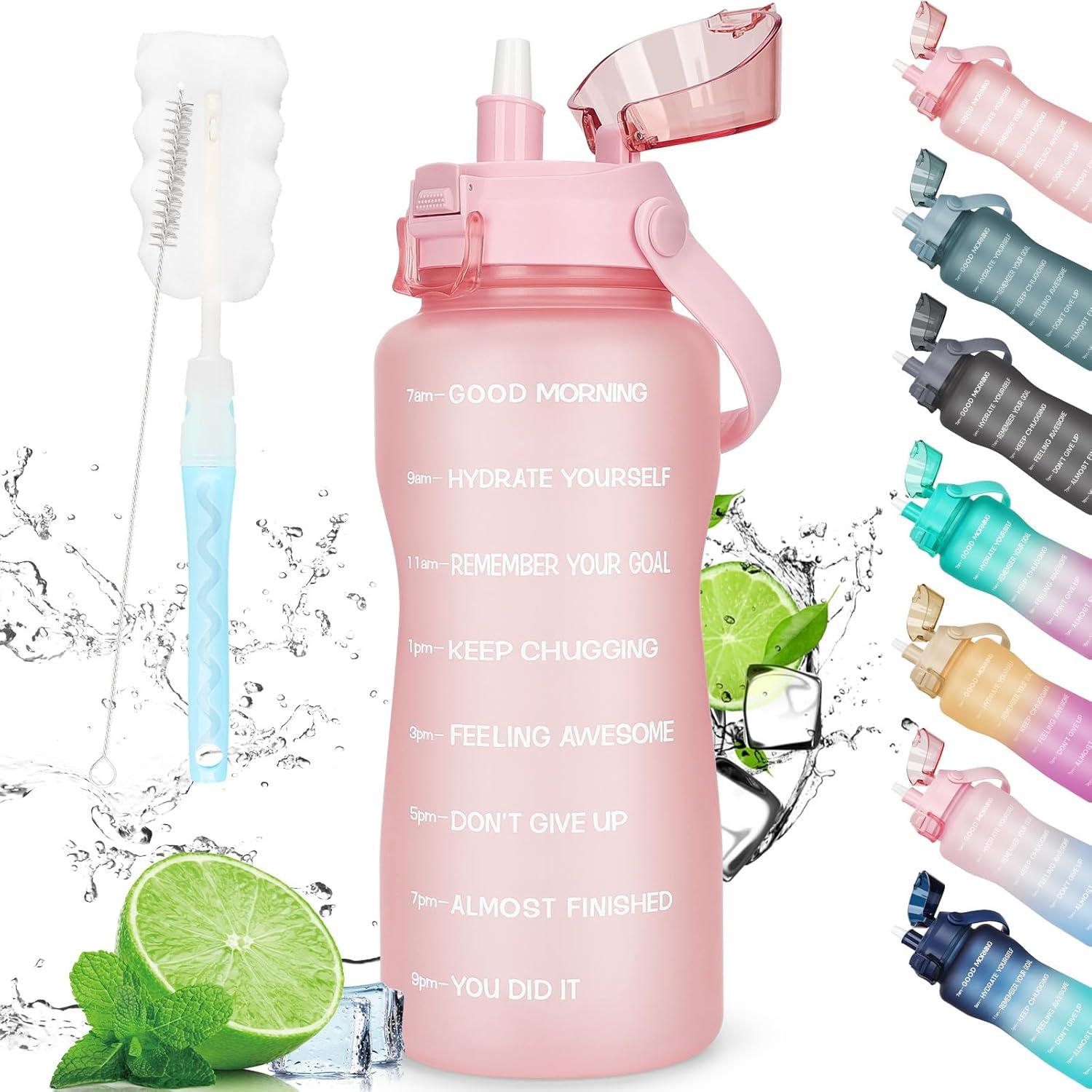 2l Trinkflasche BPA-frei mit Strohhalm und Zeitmarkierung