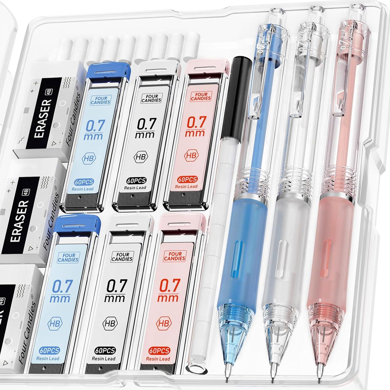 Mechanisches Bleistiftset mit 0,7 mm Minen, 360 Stück Harzmine, 3