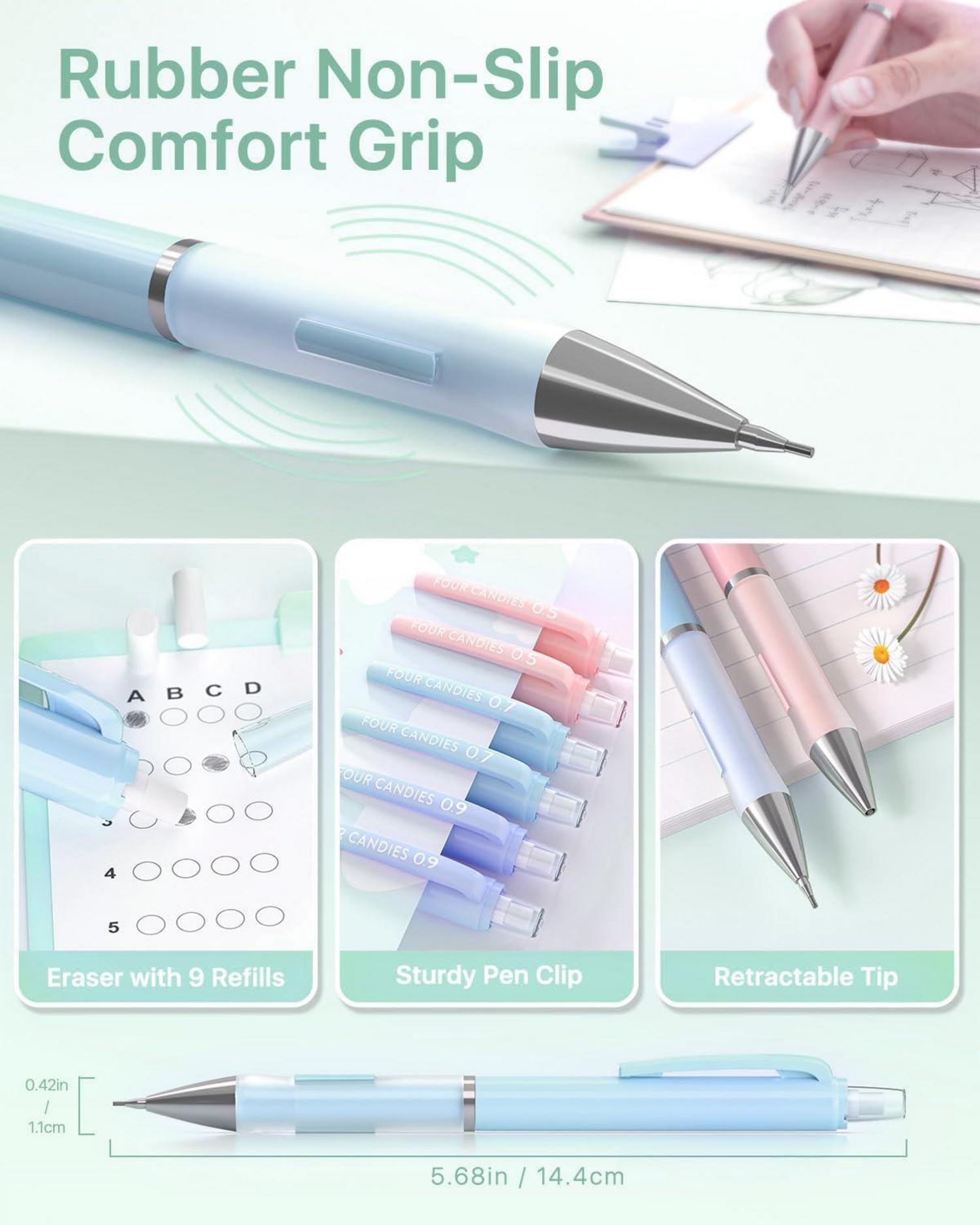 Druckbleistift Set 0,5 0,7 0,9 mm Pastell 3 Stück Minen Radierer 360 Minen Schulsachen