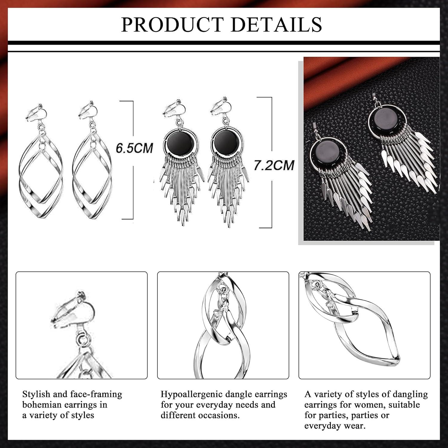 15 Paar Boho Hängend Ohrclips Set Hypoallergen Silber Gold Twist Lang