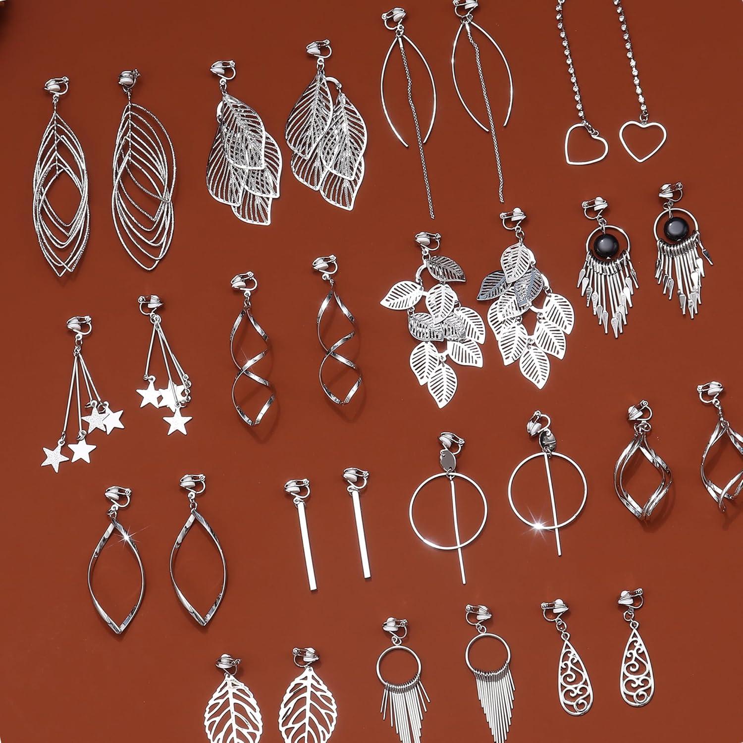 15Paar Damen Mädchen Boho Hängend Ohrringe Clip Set Gold Silber