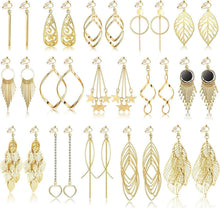 15 Paar Boho Hängend Ohrringe Clip Set Gold Tropfen Quaste Twig Blatt