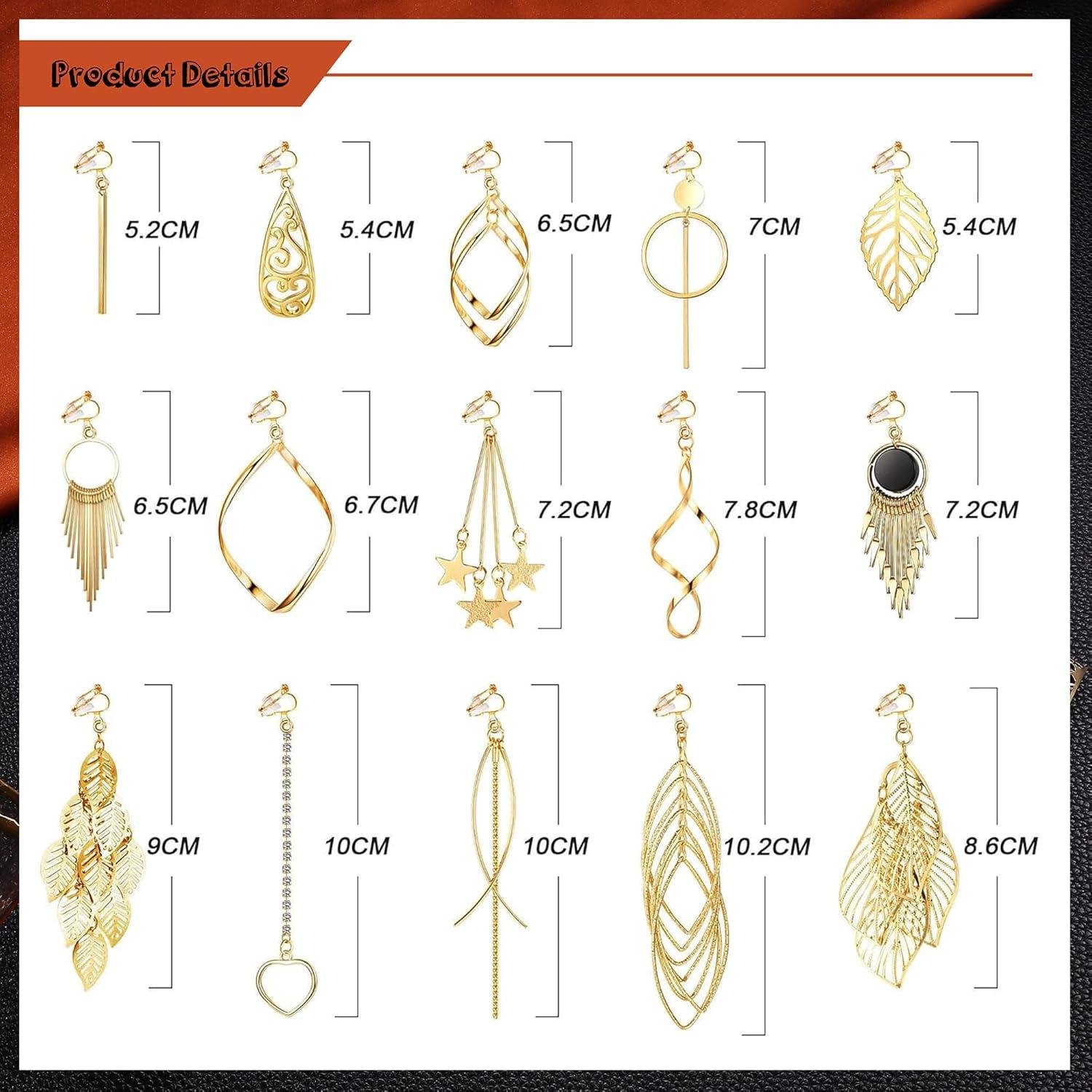 Boho Hängende Ohrclips Set Gold Hypoallergen Twist Quaste