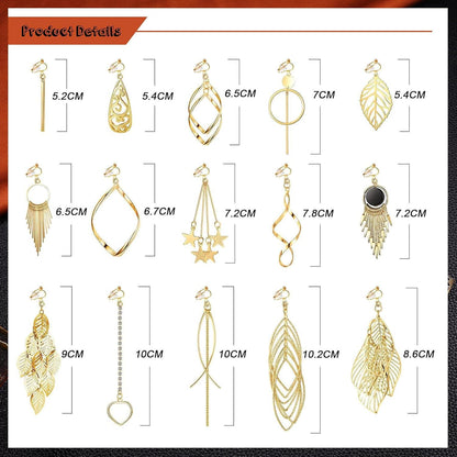 Boho Hängende Ohrclips Set Gold Hypoallergen Twist Quaste